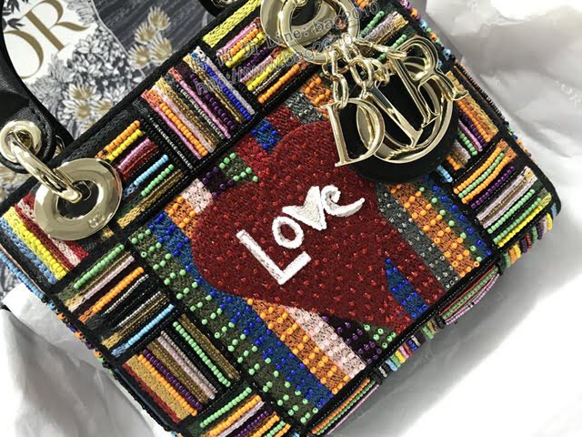 Dior女包 迪奧Lady Dior三格刺繡Love款戴妃包 Dior手提肩背斜挎包  dfk1550